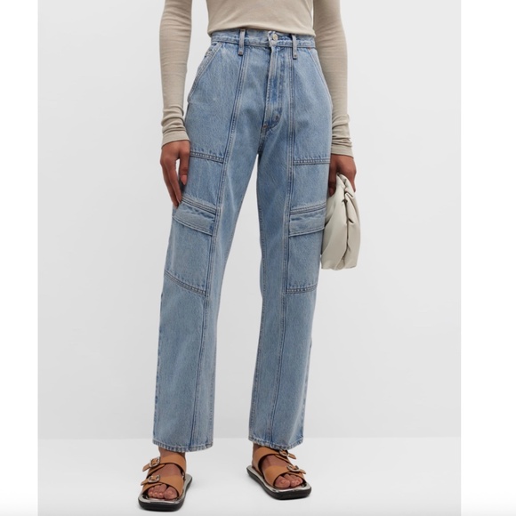AGOLDE Cooper High Rise Straight Cargo Jeans in Rank Light Wash Retro Denim 28 - Picture 1 of 16